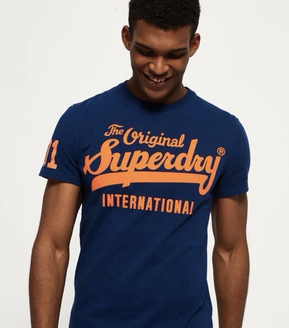 Superdry International Graphic T-Shirt XXL Navy Blue Orange Logo M10001HP
